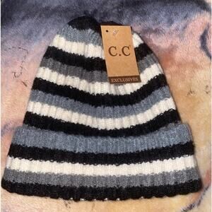 CC Exlusives Knit Black White Gray Beanie Hat -NWT